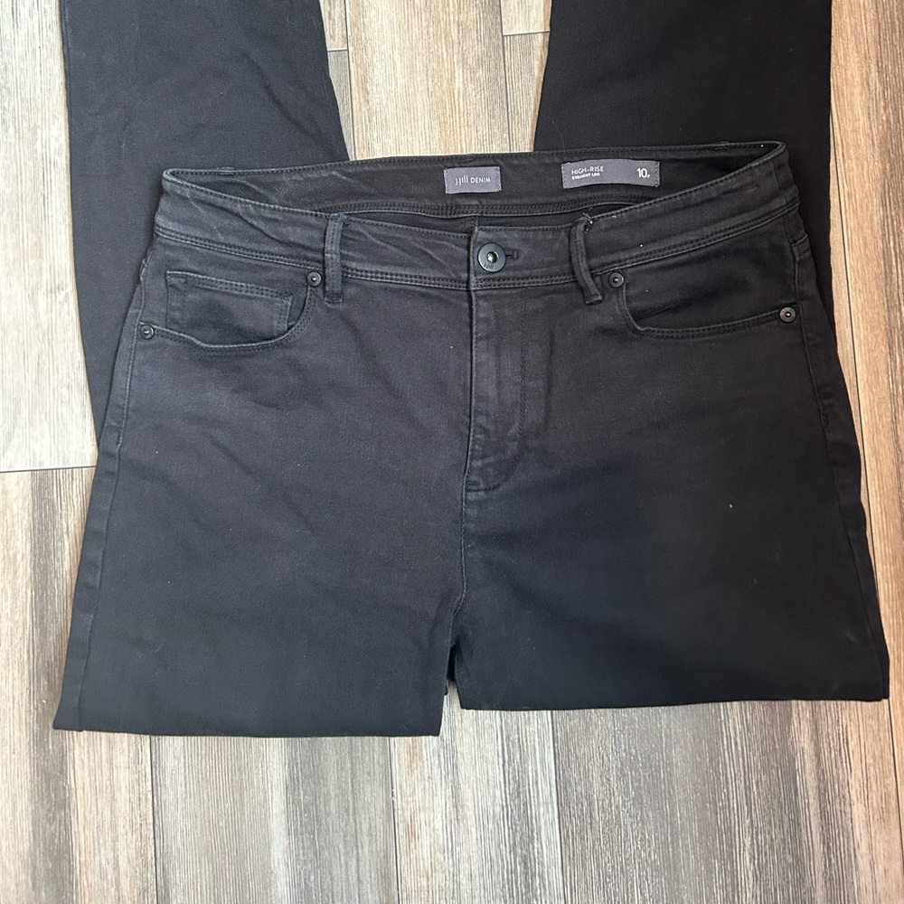 J Jill Black Denim High Waisted Straight Cut Pants Size 10